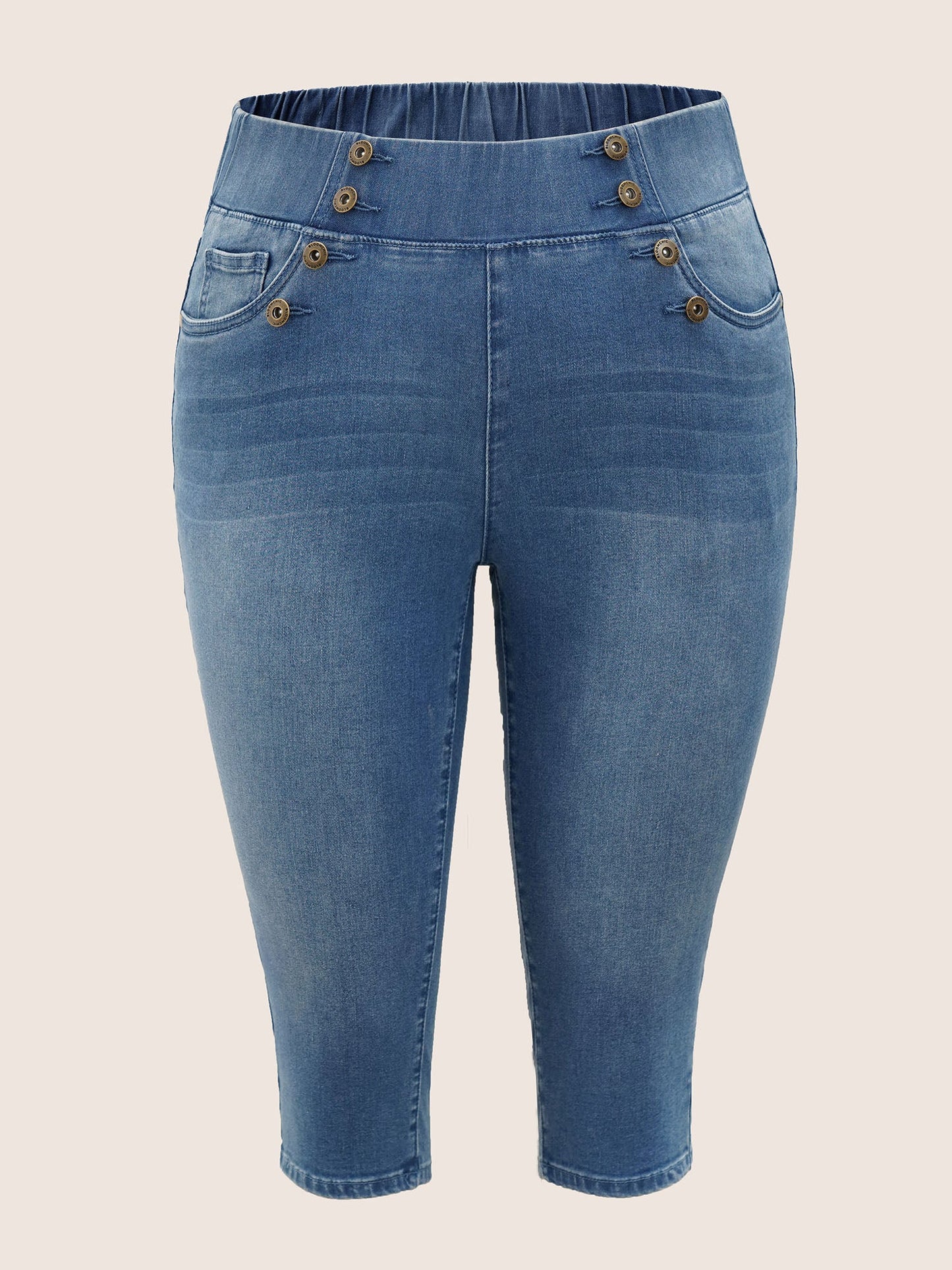 Light Wash Button Detail Pull On Jegging Jeans