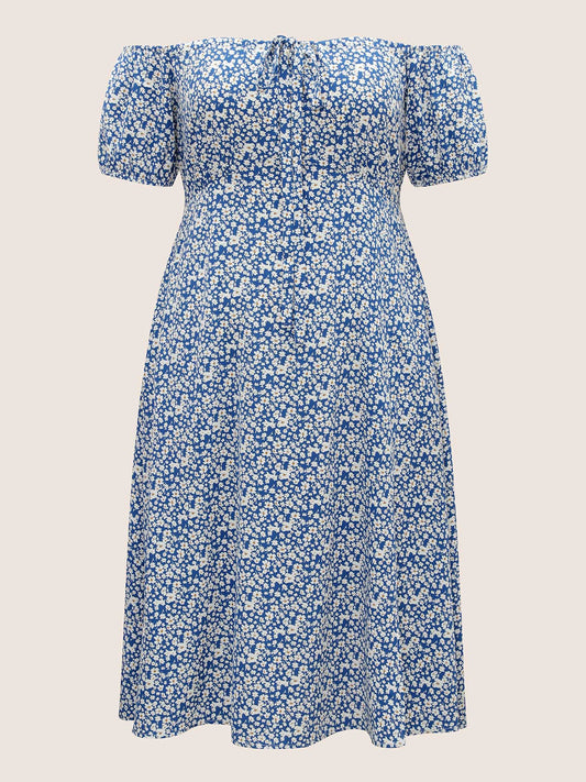 Ditsy Floral One Shoulder Neck Cross Straps Dress