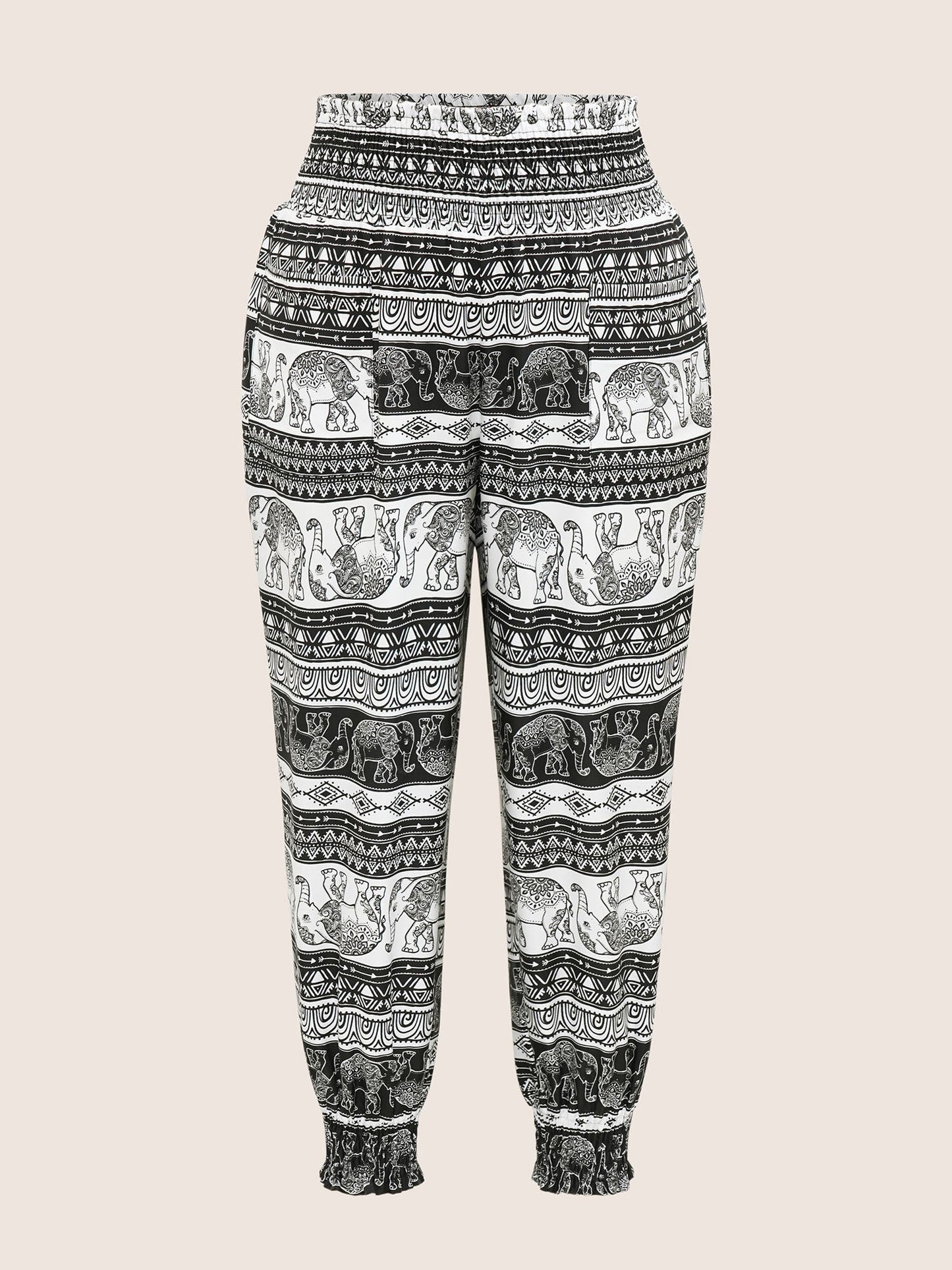 Bandana Shirred Elastic Waist Patched Pocket Pants