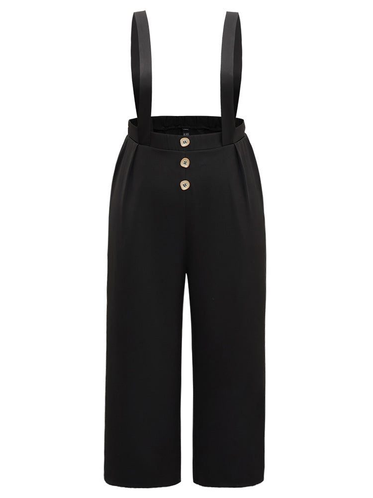 Plain Button Detail Pocket Overall Pants