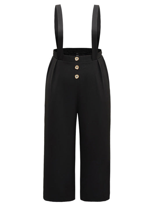 Plain Button Detail Pocket Overall Pants