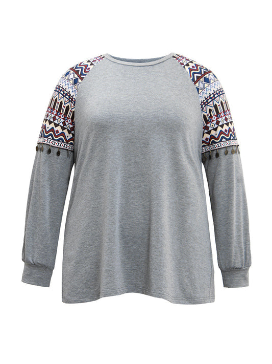 Bandana Print Raglan Sleeve Crew Neck Sweatshirt