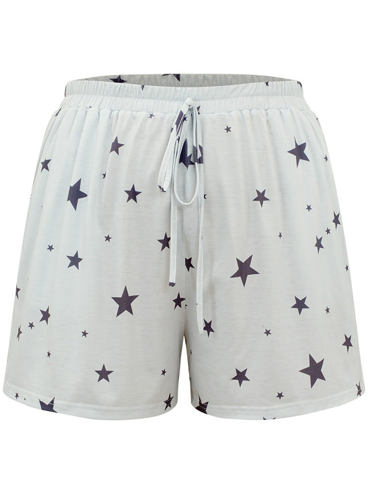 Star Print Elastic Waist Bowknot Sleep Shorts