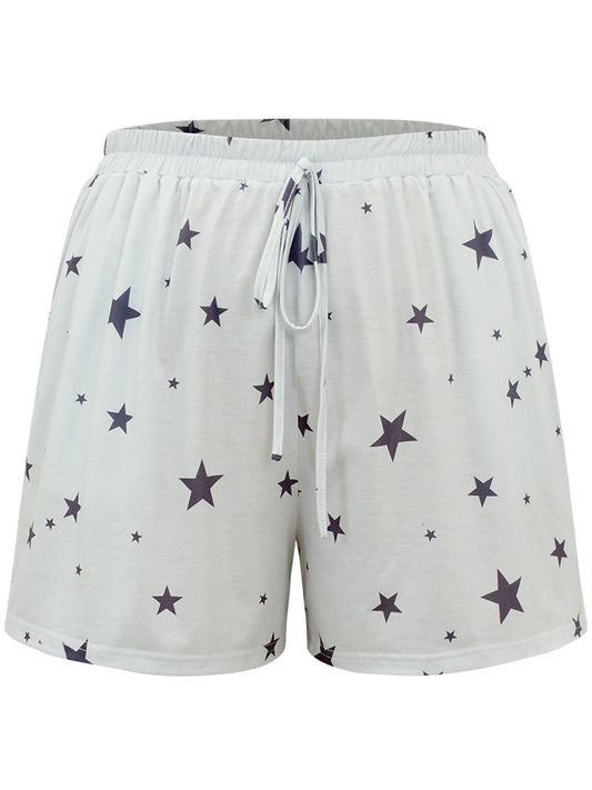 Star Print Elastic Waist Bowknot Sleep Shorts