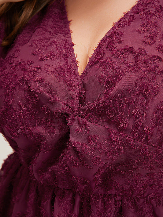 Floral Textured Mesh Lantern Sleeve Twist Front Blouse