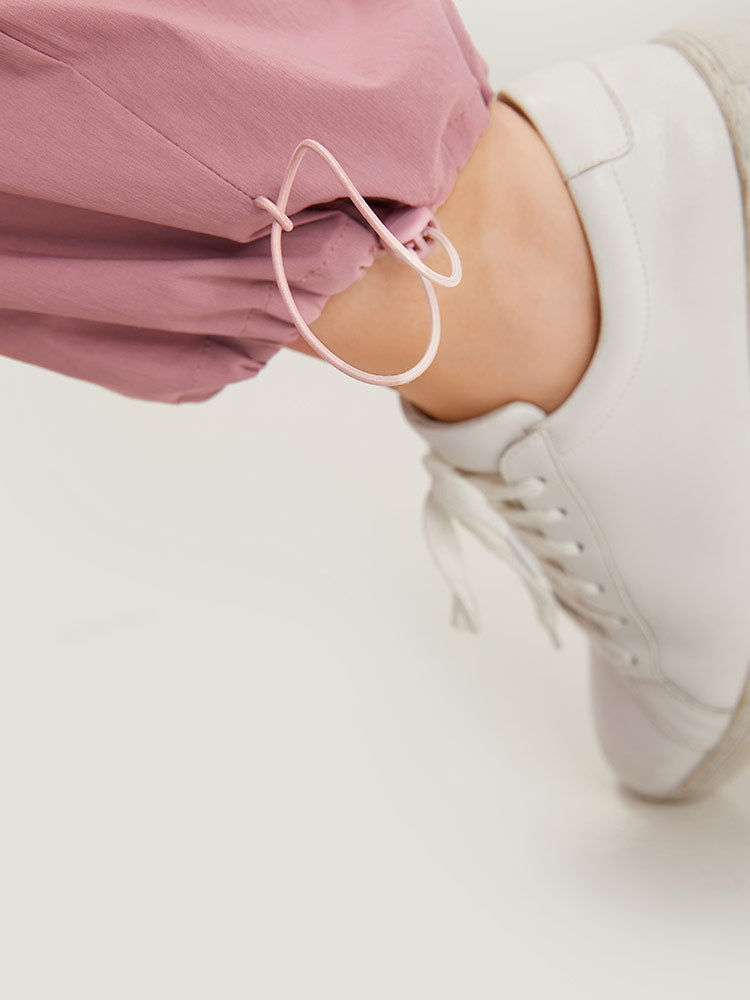 Plain Paperbag Waist Drawstring Hem Slant Pocket Pants