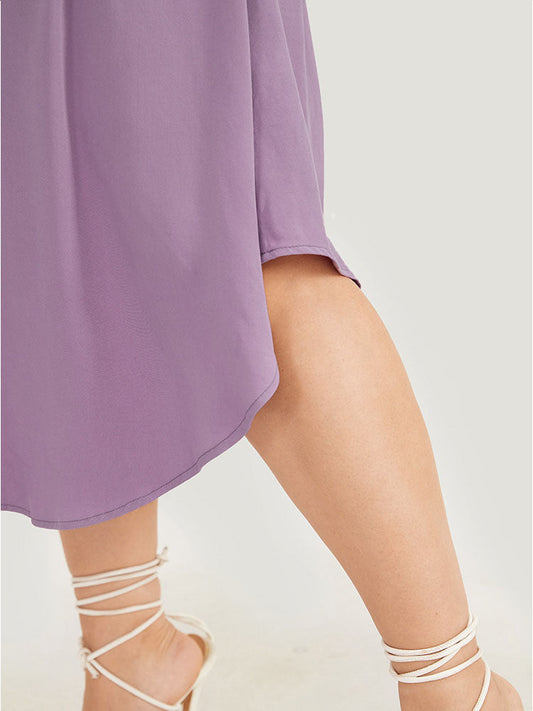 Solid Knot Front Pocket Button Detail Belted Arc Hem Dress