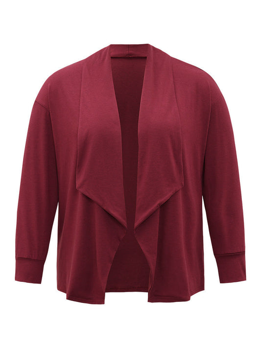 Plain Lapel Collar Elastic Cuffs Drape Kimono