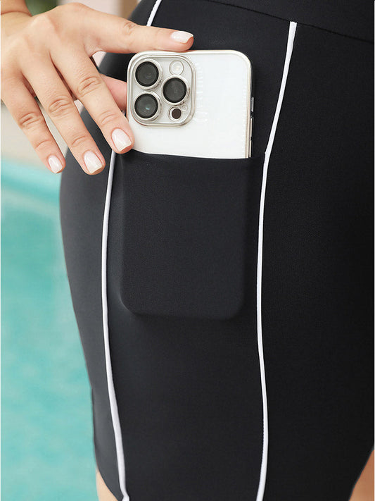 Contrast Trim Pocket Side Wideband Waist Swim Shorts