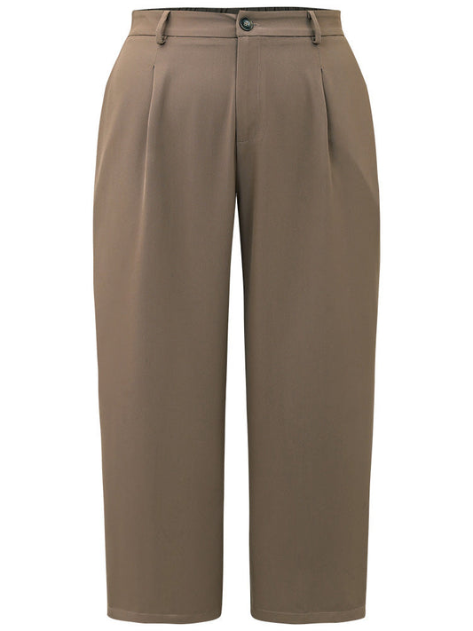 Plain Plicated Detail Straight Leg Pants
