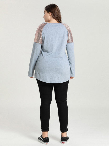 Sequin Patchwork Round Neck T-shirt