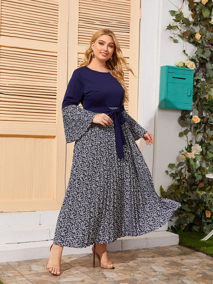 Ditsy Floral Belted Pleated Hem Dress