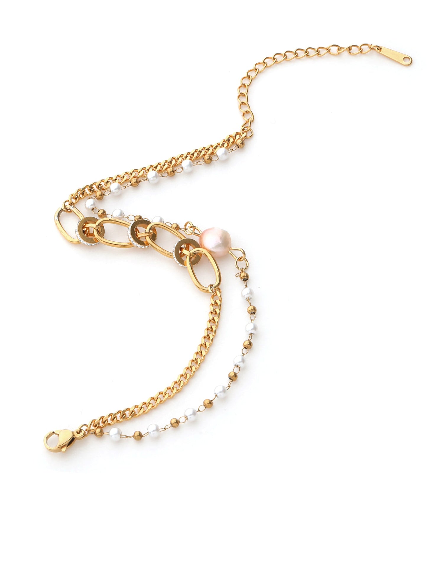 Charm Pearl Decor Cubic Zirconia Layered Bracelet