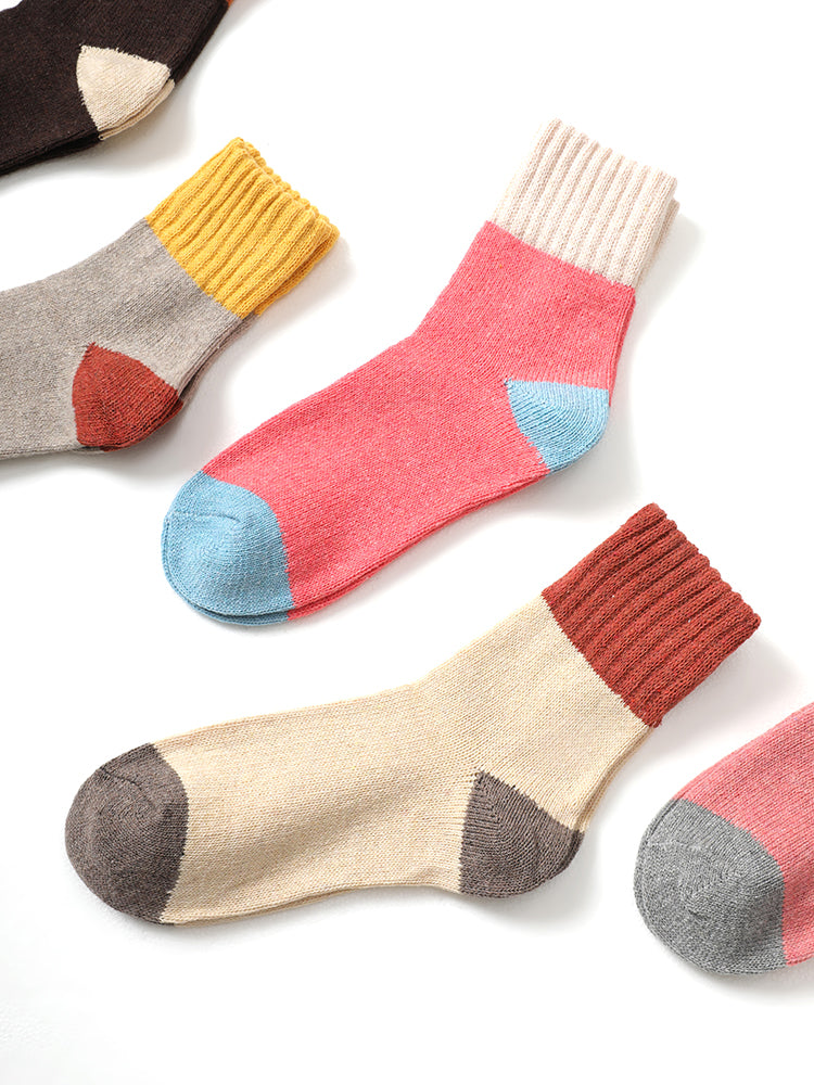 5 Pairs Colorblock Contrast Mid Calf Socks