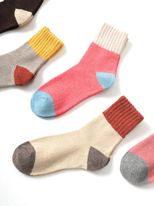 5 Pairs Colorblock Contrast Mid Calf Socks