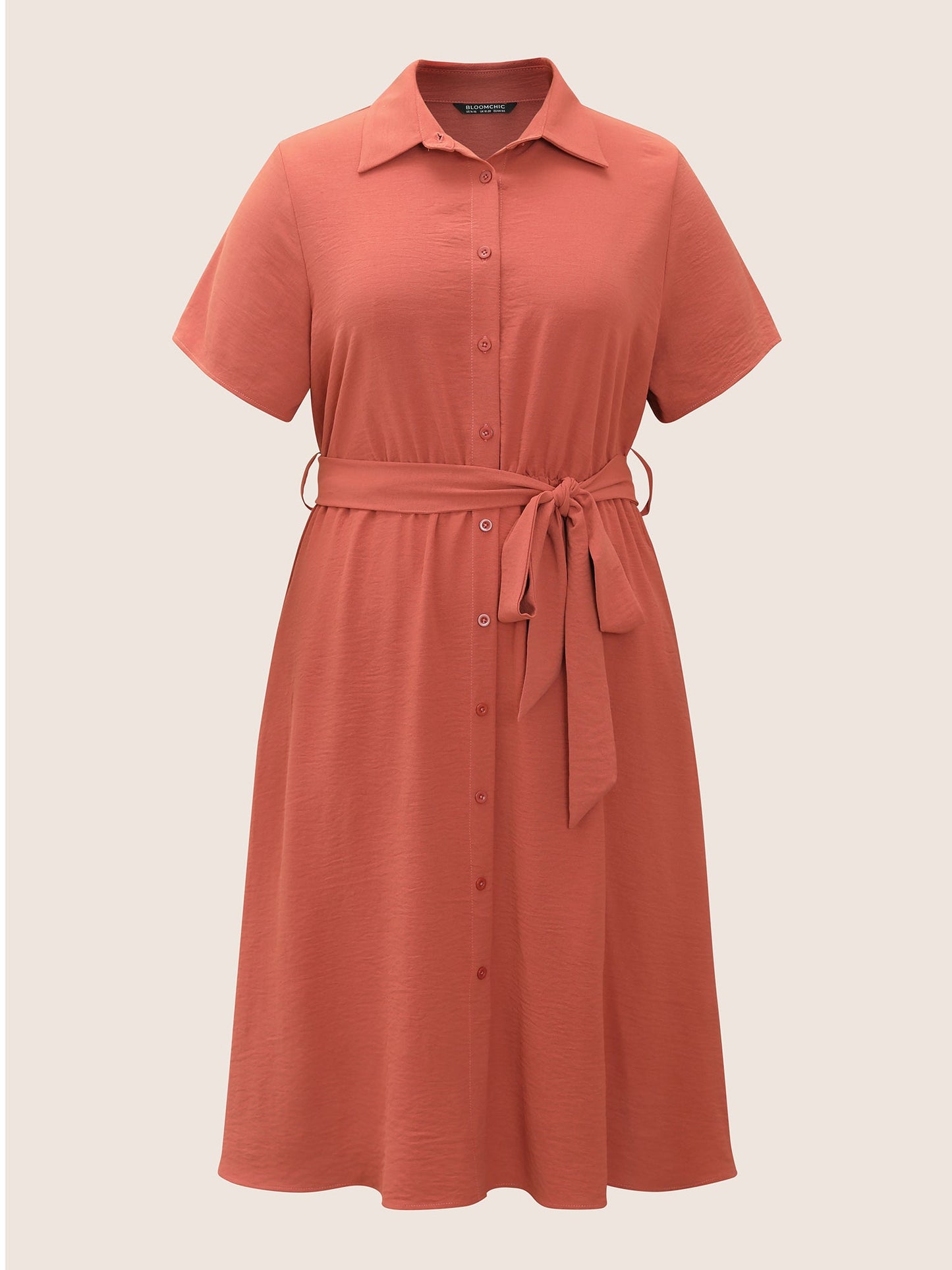 Shirt Collar Button Through Belted Crepe Dress