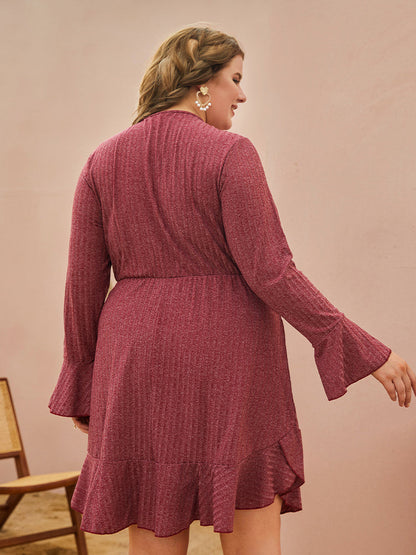 V-Neck Ruffle Button Dress