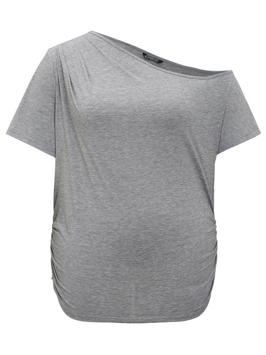 Plain One Shoulder Ruched Hem T-shirt