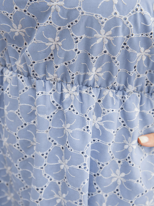 Plain Pocket Ruffle Sleeve Broderie Anglaise Dress