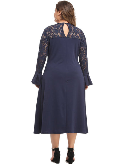 Lace Patchwork Ruffle Sleeve Maxi Dress