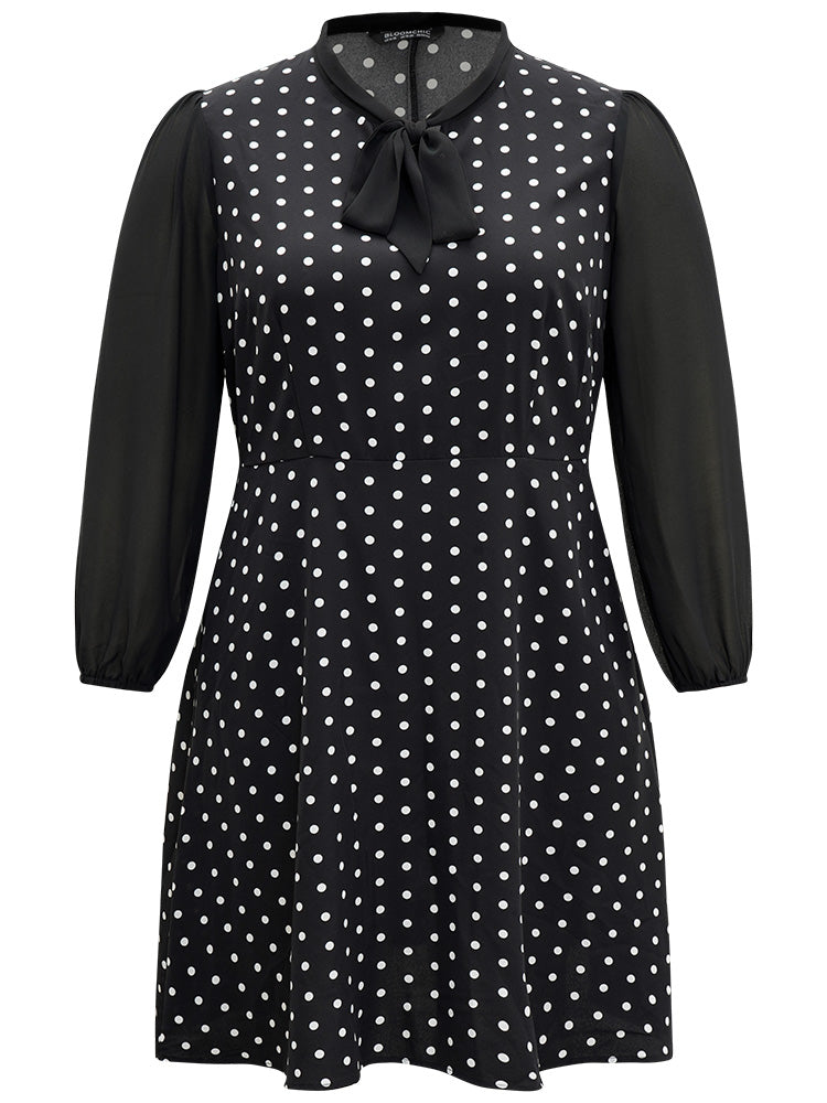 Polka Dot Patchwork Knot Lantern Sleeve Dress
