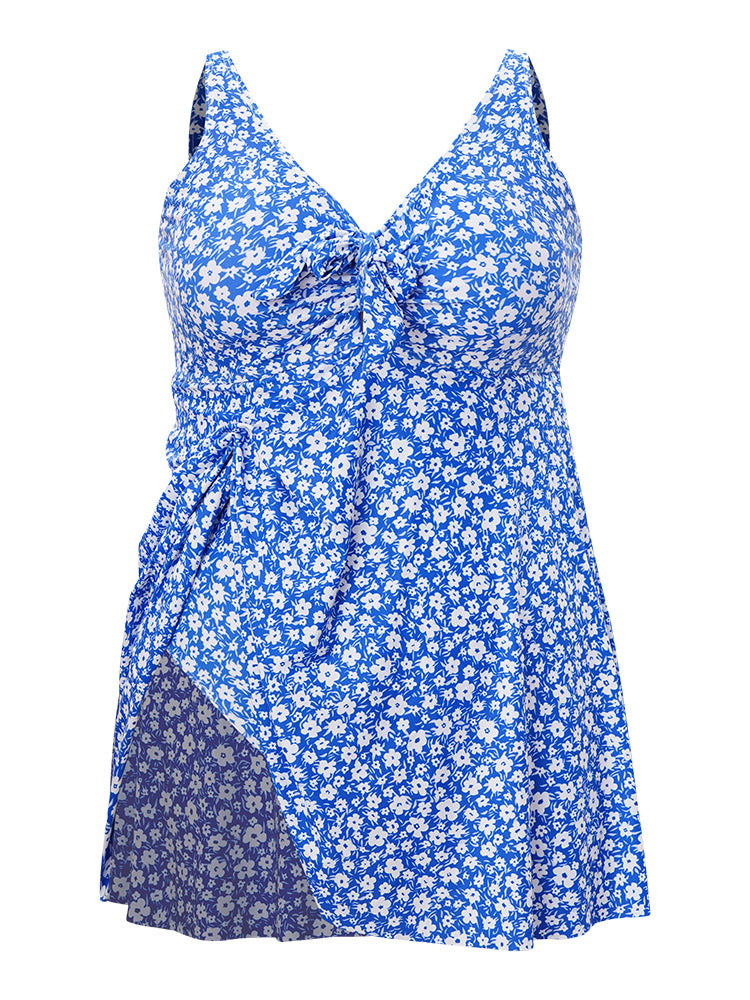 Ditsy Floral Ruffle Knotted Front Swim Dress