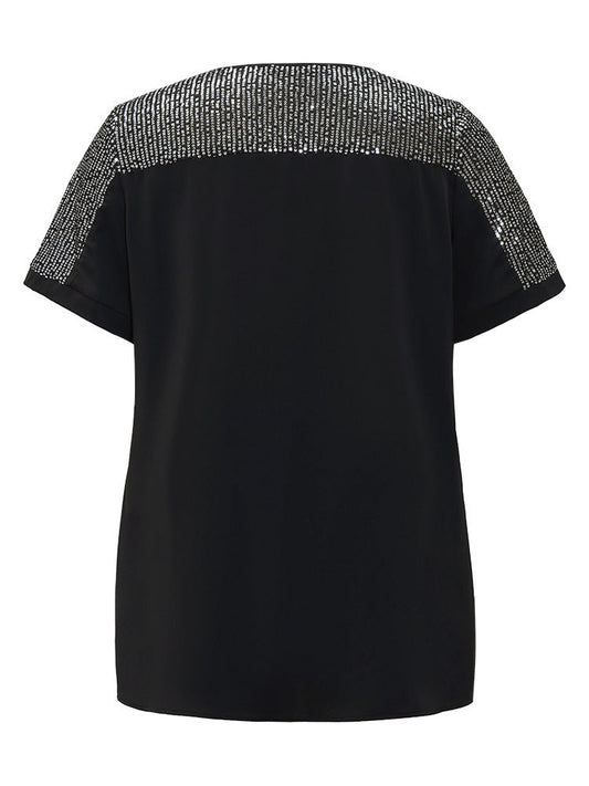Sequin Patchwork Round Neck Blouse