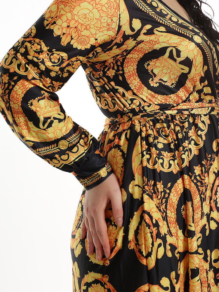 Vintage Printed High Slit Dress