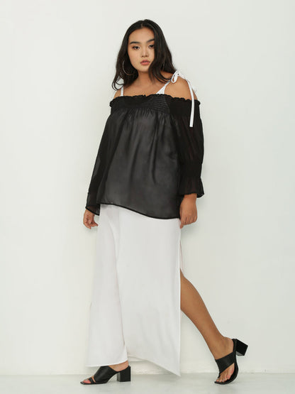 Perspective Off Shoulder Smocked Blouse