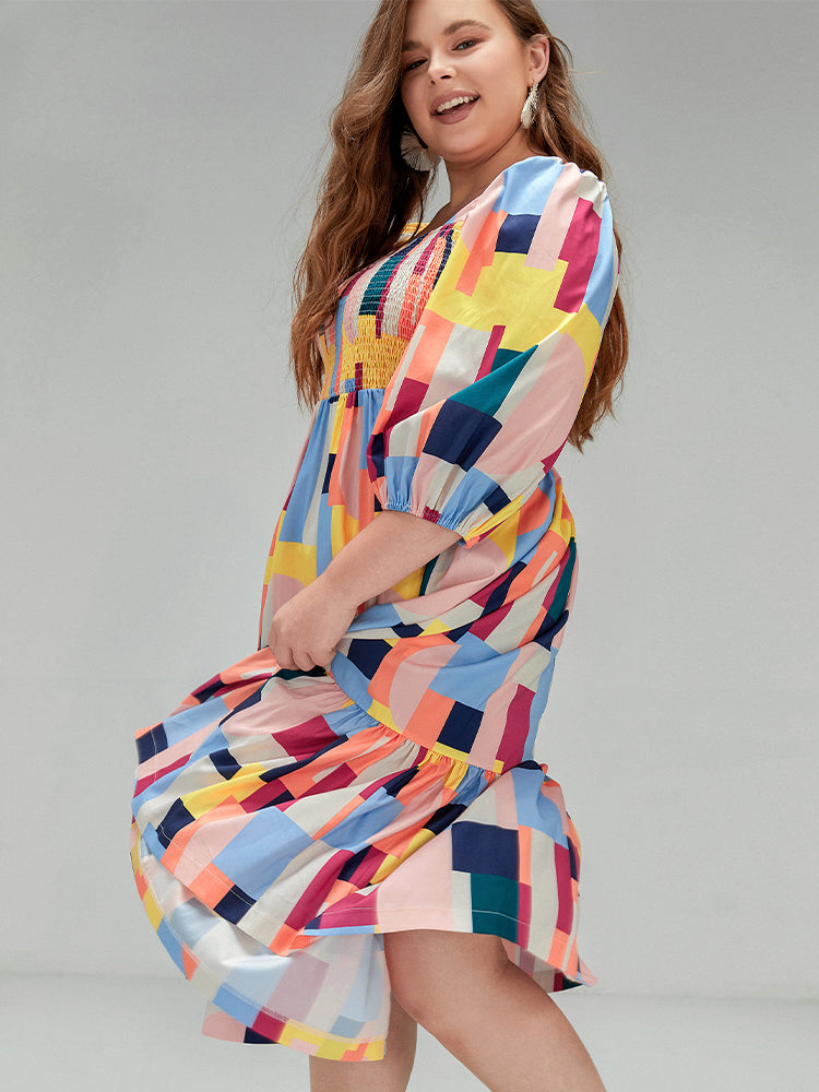 Geo Print Square Collar Dress