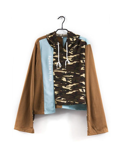 Camo Patchwork Letter Printed Hoodie