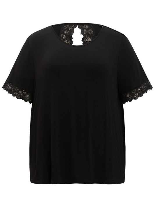 Solid Guipure Lace Cut Out Sleep Top