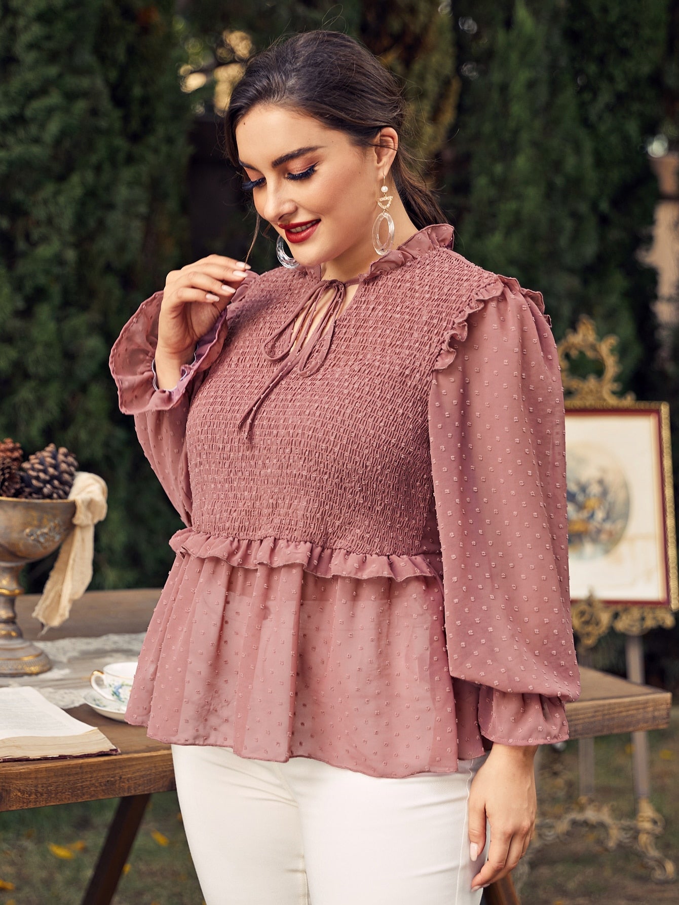 Chiffon Swiss Dot Babydoll Blouse