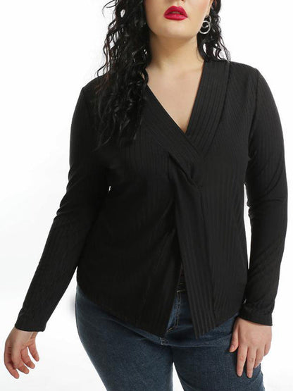 Front Slit V-neck Knitted Top