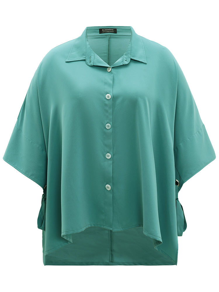 Plain Shirt Collar Asymmetrical Hem Bowknot Kimono