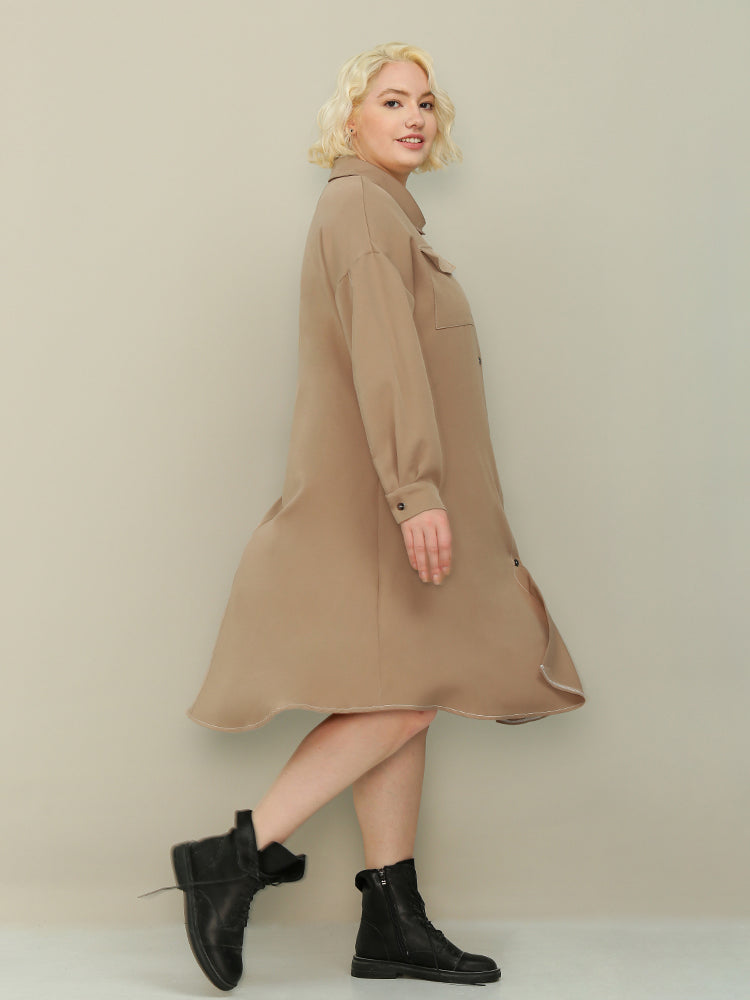 Flap Pocket Front Shirt Dress