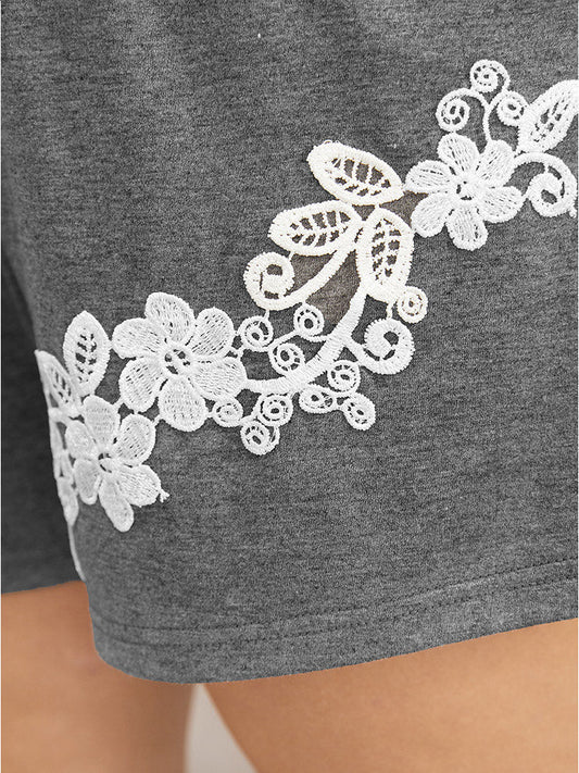 Solid Guipure Lace Pocket Sleep Shorts