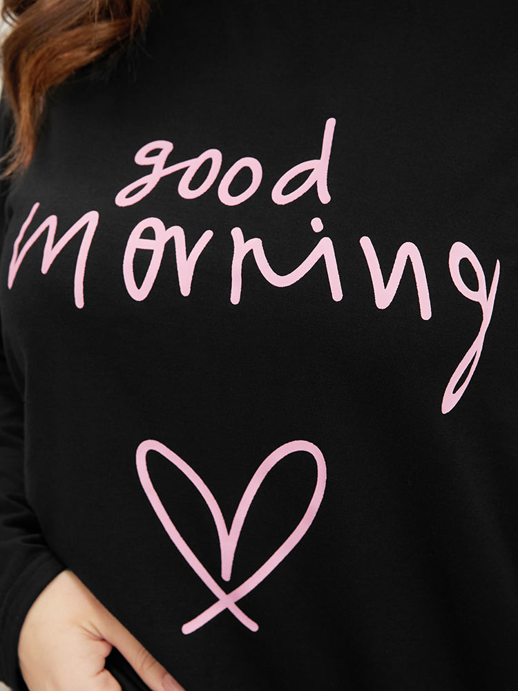 Heart & Letter Print Round Neck Sleep Top