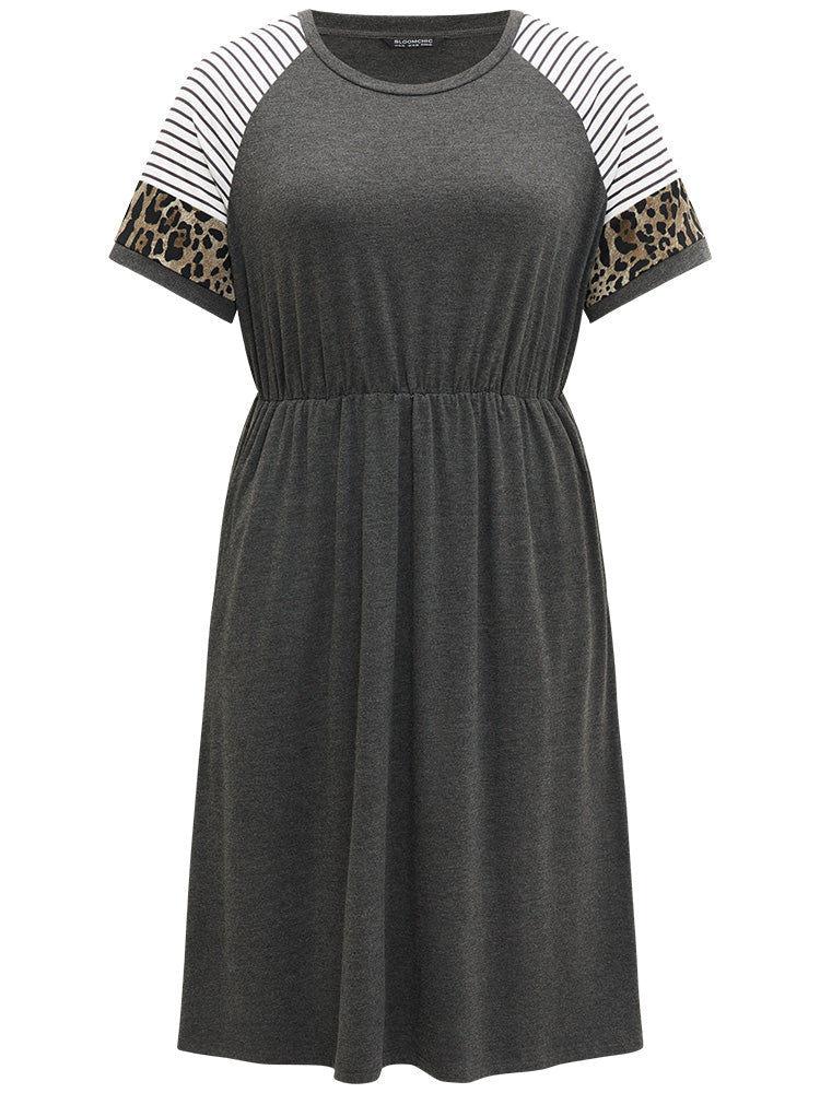 Supersoft Essentials Leopard Striped Patchwork Raglan Sleeve Dress