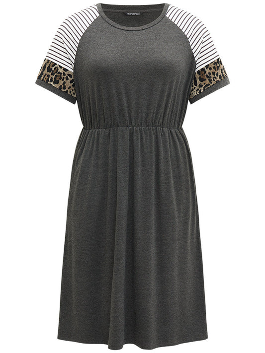 Supersoft Essentials Leopard Striped Patchwork Raglan Sleeve Dress