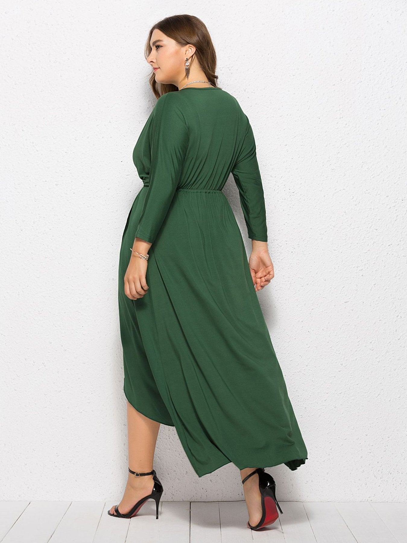 Split V-neck Solid Color Maxi Dress