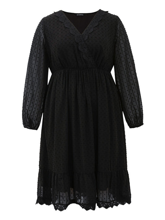 Polka Dot Mesh Lace Insert Layered Dress