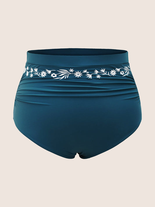 Bandana Floral Embroidered High Rise Swim Bottom