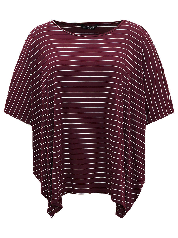 Striped Asymmetrical Split Hem T-shirt