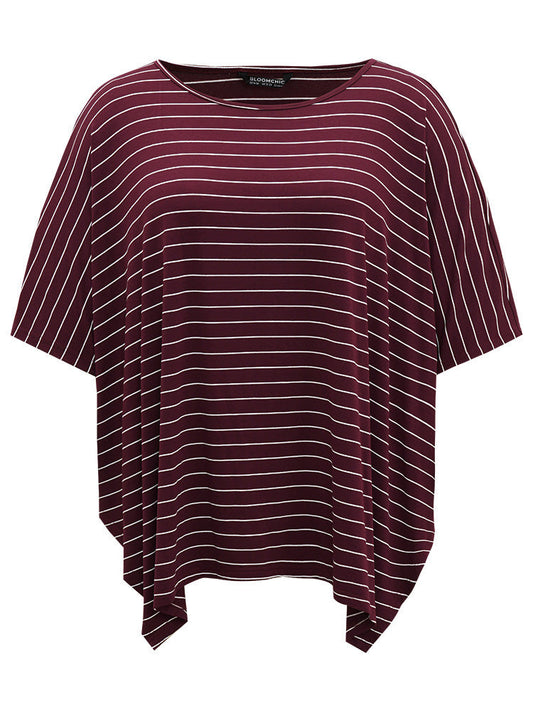 Striped Asymmetrical Split Hem T-shirt