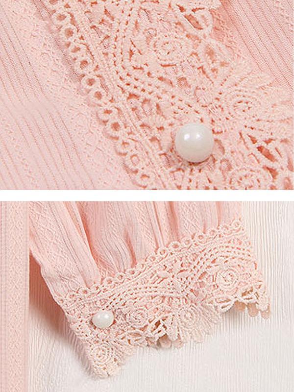 Lace Placket V-neck Blouse