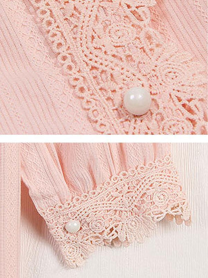 Lace Placket V-neck Blouse