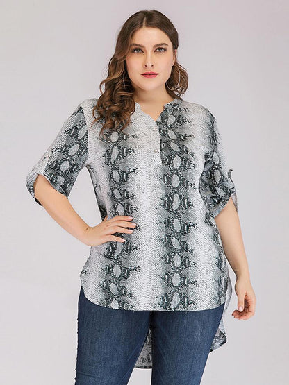 Snake Printed Henley Collar Blouse
