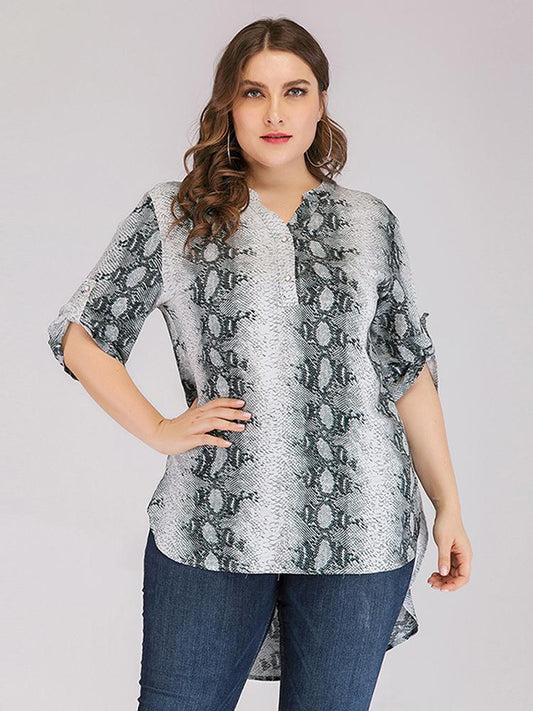 Snake Printed Henley Collar Blouse