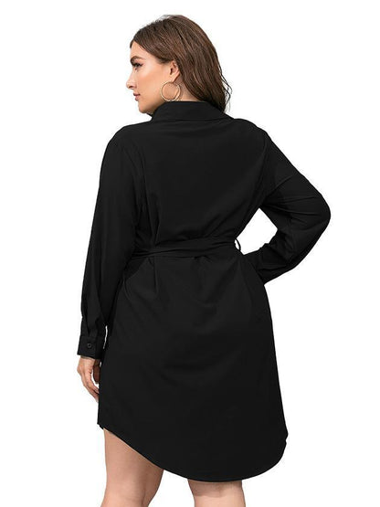 Single0breasted Belt Lapel Shirt Dress